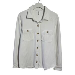 Travis Matthews Cloud Fleece Button Up Shacket Women L White‎ Minimal Casual